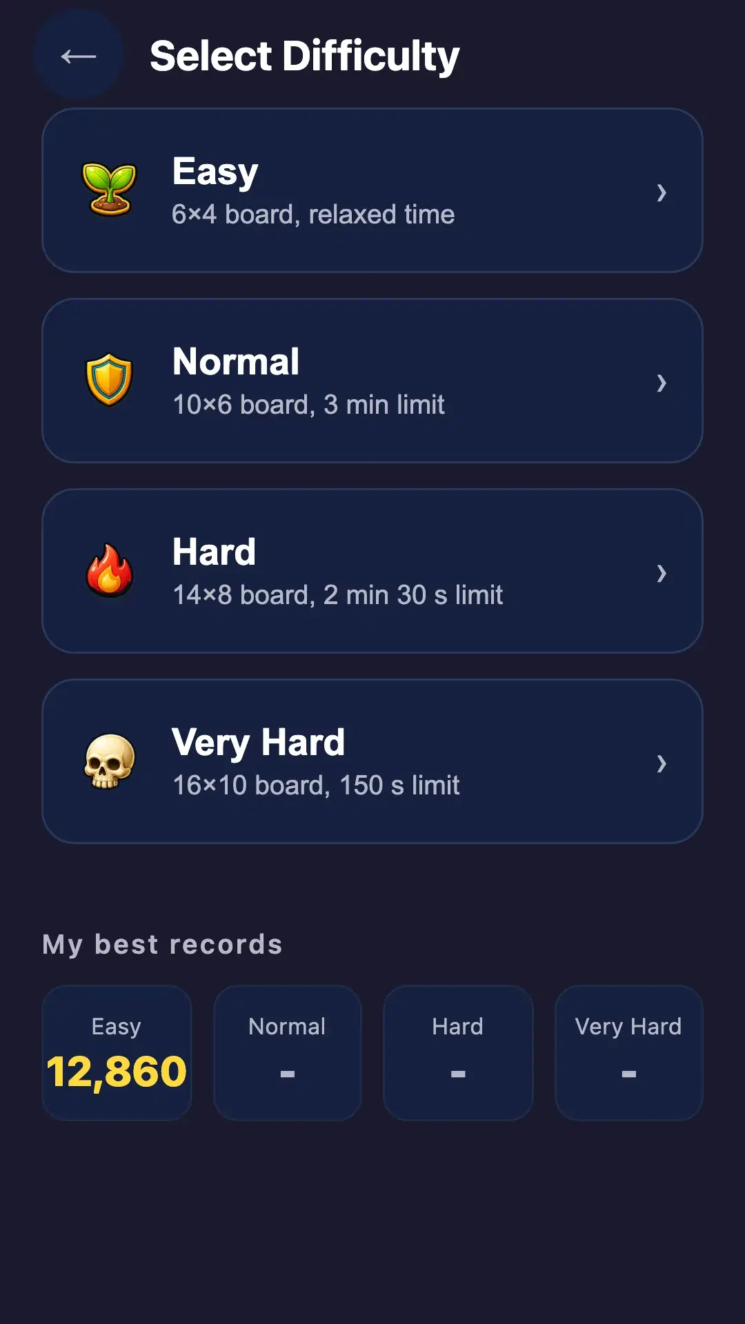 Difficulty Select — Easy to Very Hard